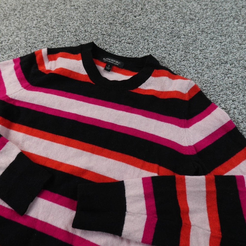 Banana Republic Sweater Womens S Striped Italian Merino Wool Crewneck Pullover